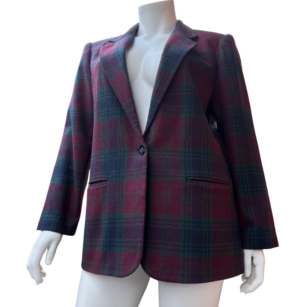 Vintage Sag Harbor Plaid Wool Blazer Dark Academia Preppy 90s Tartan Jacket 16